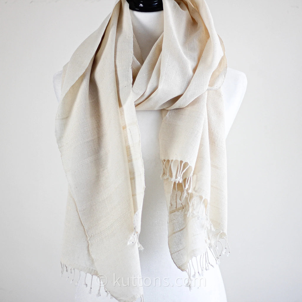 Organic Kala Cotton Bhujodi Scarf Handspun and Handwoven Cream 24x76