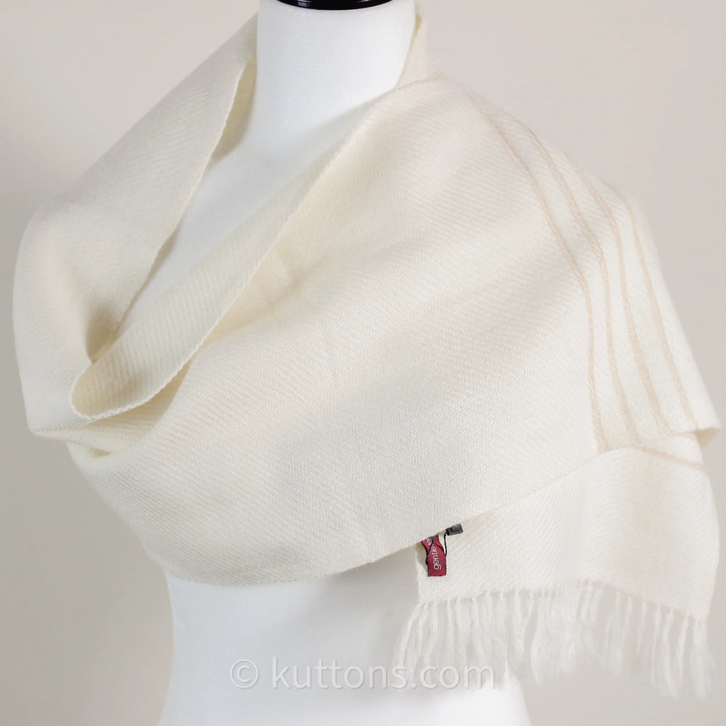 Handwoven Himalayan Merino Woolen Scarf with Tusser Silk Border Cream 11x52 Small