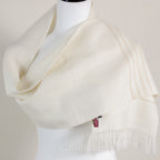 Handwoven Himalayan Merino Woolen Scarf with Tusser Silk Border Cream 11x52 Small