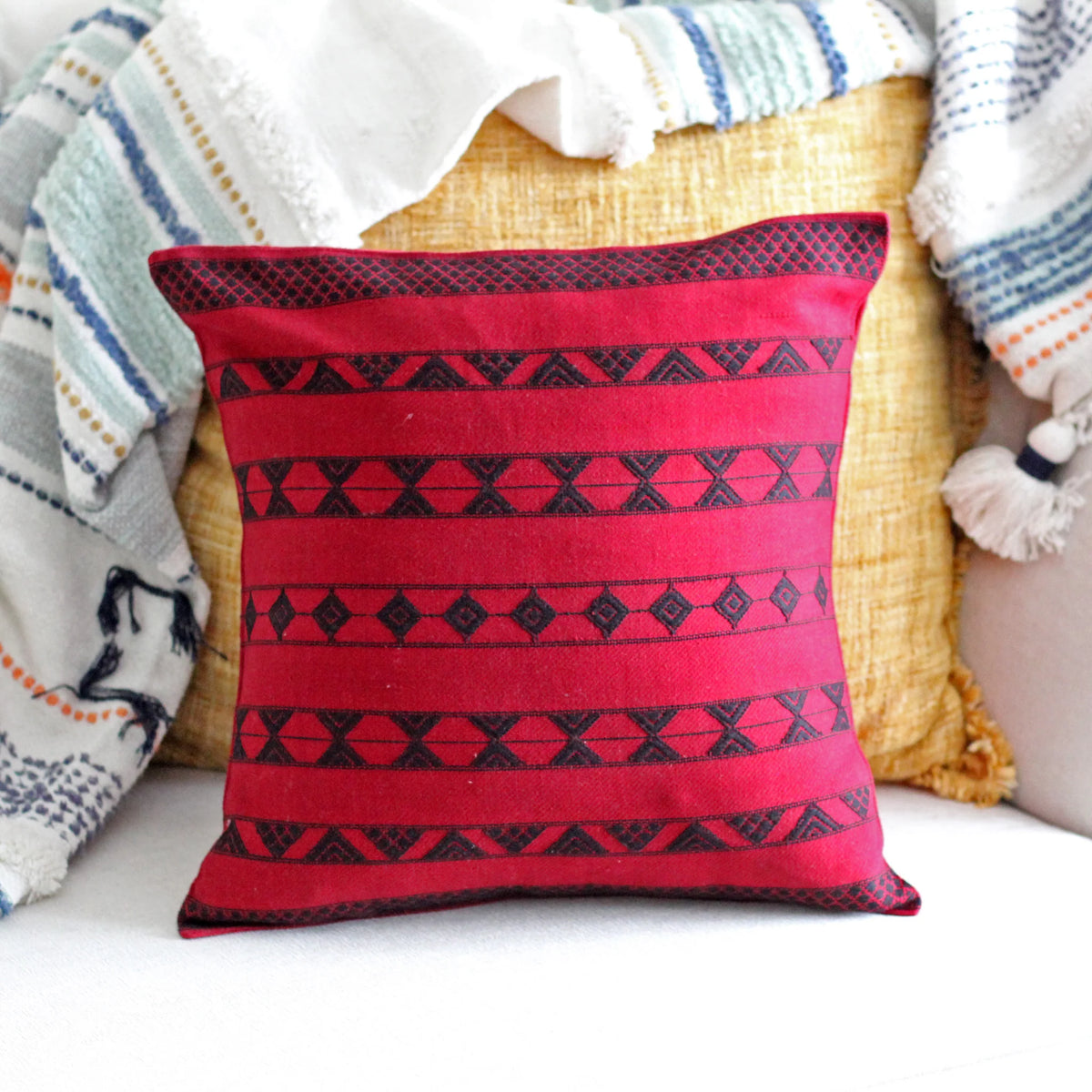 100 Cotton Decorative Pillow Cover Handwoven Cushion with Extra Weft 16x16 Single