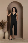The Sculpted V Neck Linen Jumpsuit Pure European Linen