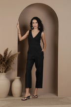 The Sculpted V Neck Linen Jumpsuit Pure European Linen