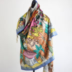 Ethnic Hand Painted Kalamkari Cotton Wrap Cum Art Deco Natural Colours Dancing Mudras Multicolour 35x92