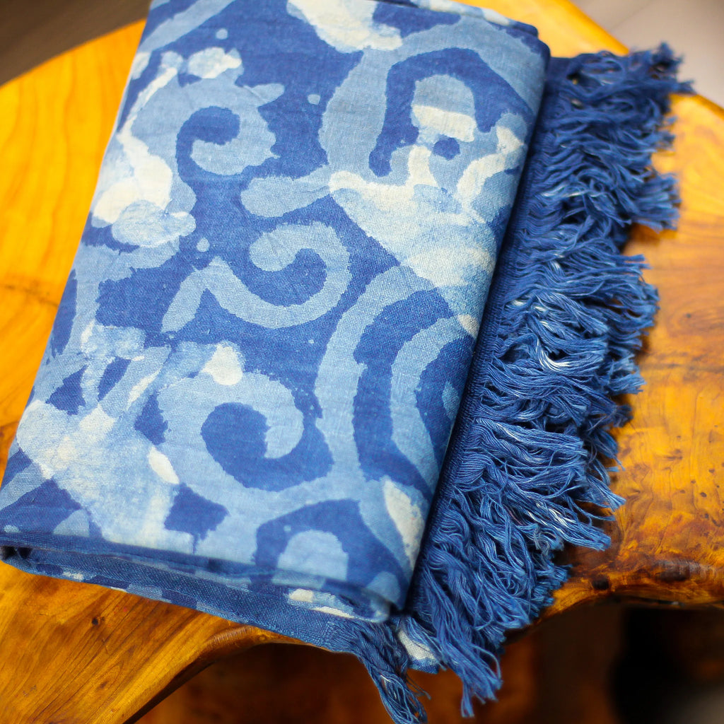 Naturally Dyed Art Block Print Handwoven Cotton Towel Guest Bathroom Decor Blue 28x62