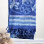 Naturally Dyed Art Block Print Handwoven Cotton Towel Guest Bathroom Decor Blue 28x62