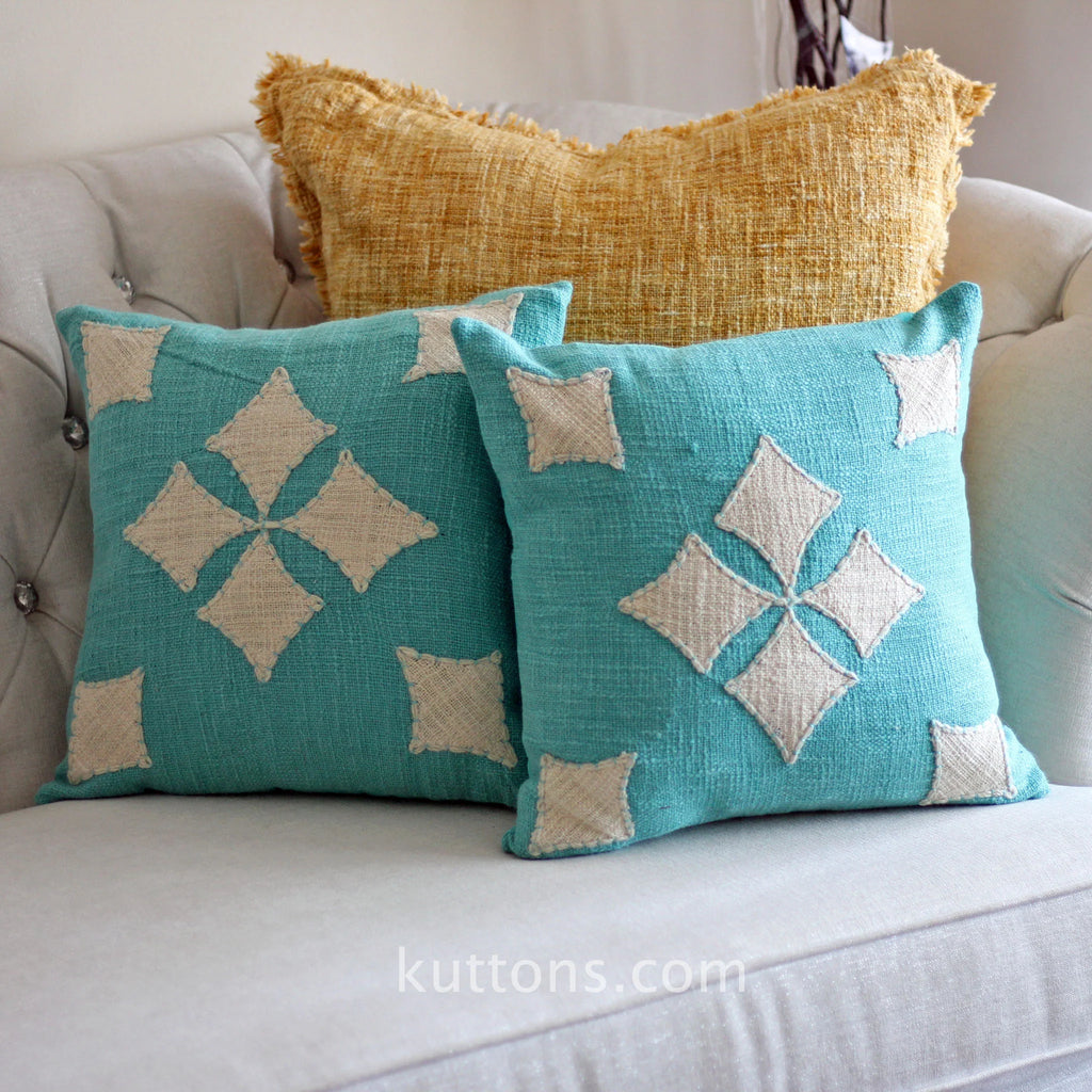 Sky Blue Cotton Jute Throw Pillow Cover Natural Texture Blue Cushion 16x16