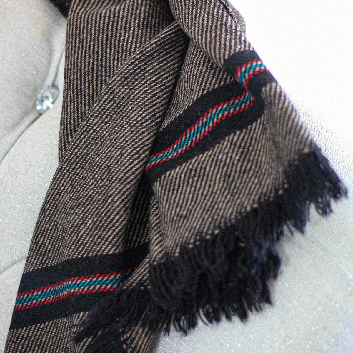 Handwoven Woolen Throw cum Blanket Rustic Cottage Charm Brown Black 38x72