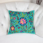 Kashmiri Ari Embroidery Handcrafted Cushion Cover Cotton Wool Green Pillow 16x16