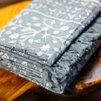 Naturally Dyed Handwoven Hand Block Printed Decorative Cotton Towel Gray 28x62