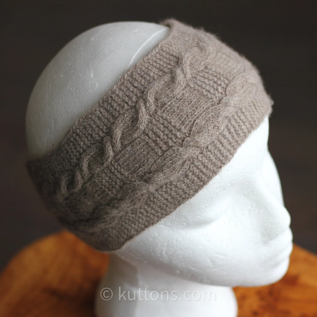 Pashmina Cashmere Headband Handspun Cable Handknit in Ladakh Himalayas Natural Brown