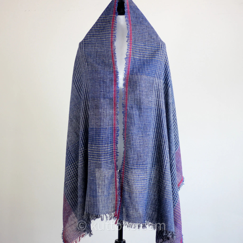 Ethically Crafted Cotton Scarf Hand Spun Hand Woven Artistry with Azo Free Vat Dyes Blue Maroon 25x78