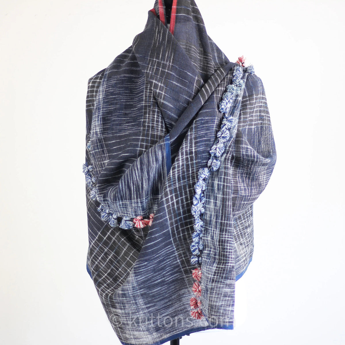Wrap in Artistry Organic Cotton Scarf Dyed with Natural Dyes Handwoven by Women Weavers Blue Red 26x73