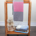 Handwoven Cotton Large Beach Towel with Tassels Lounge Towel Black Red 31x68