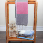 Handwoven Cotton Large Beach Towel with Tassels Lounge Towel Black Red 31x68