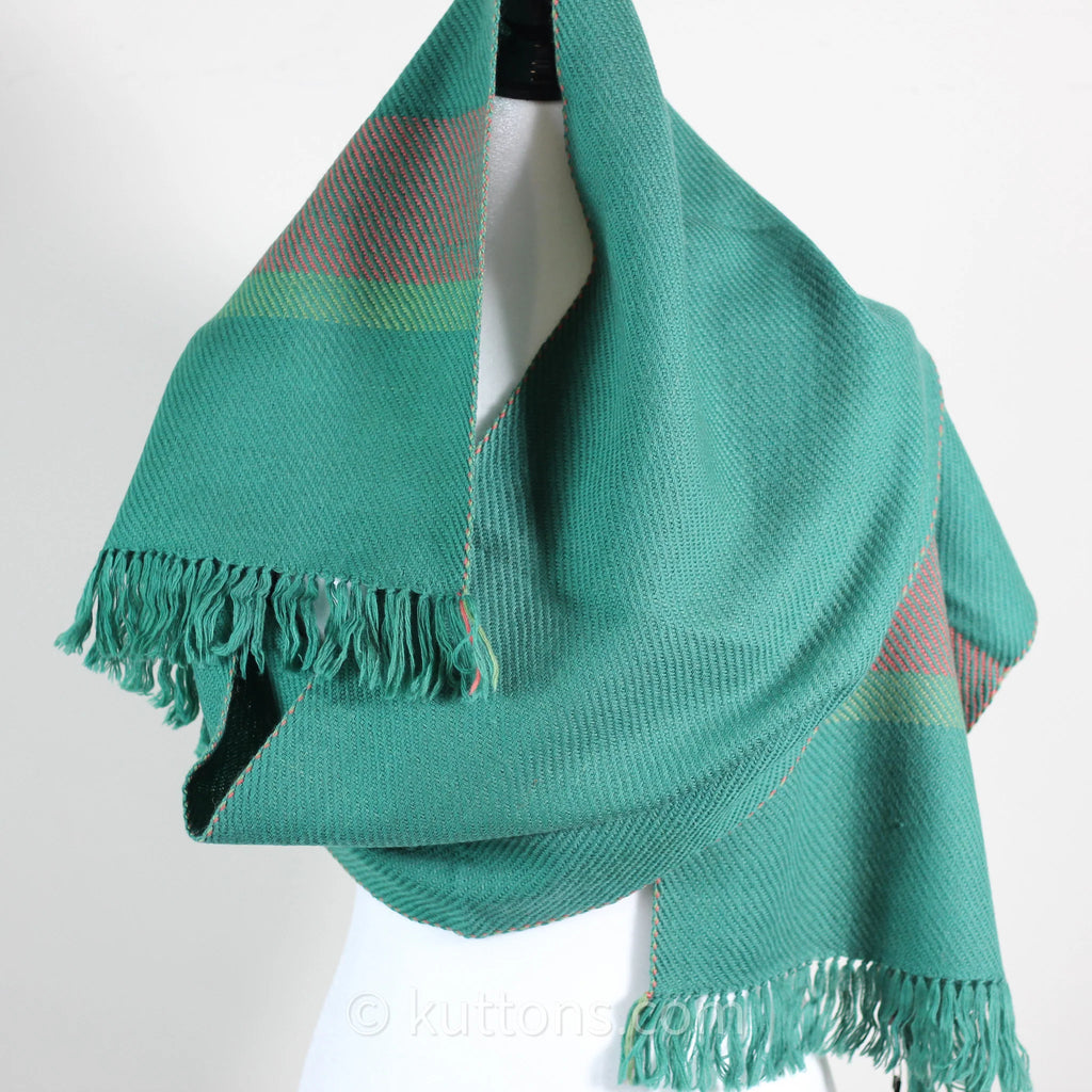 Handwoven Merino Himalayan Woolen Scarf Naturally Dyed with Indigo Madder Tesu Flowers Green 13x78