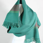 Handwoven Merino Himalayan Woolen Scarf Naturally Dyed with Indigo Madder Tesu Flowers Green 13x78