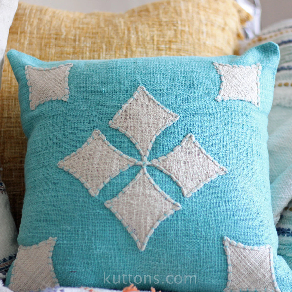 Sky Blue Cotton Jute Throw Pillow Cover Natural Texture Blue Cushion 16x16