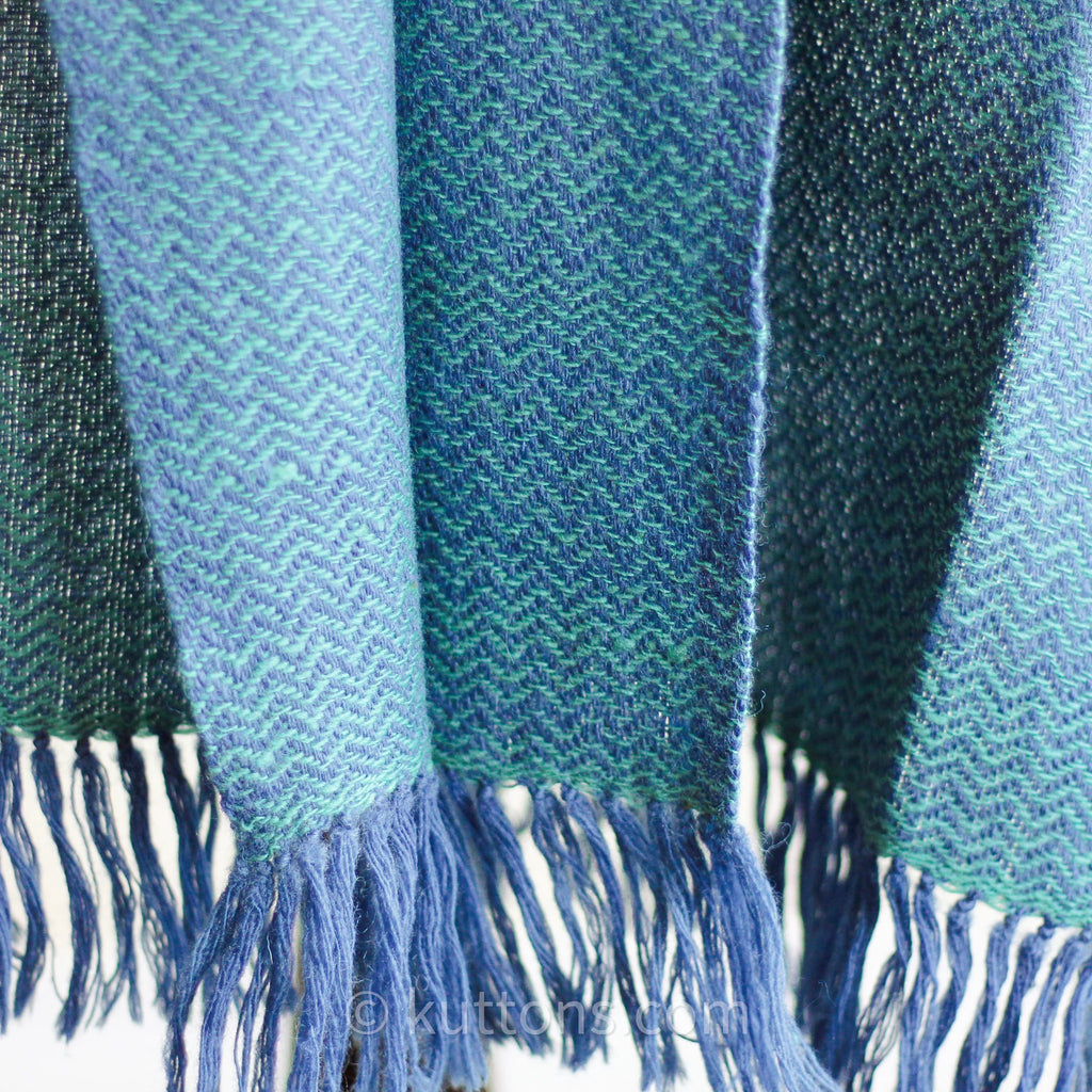 Naturally Dyed Handwoven Merino Himalayan Wool Shawl Wrap Dyed with Indigo Tesu Flowers Blue Green 235x84