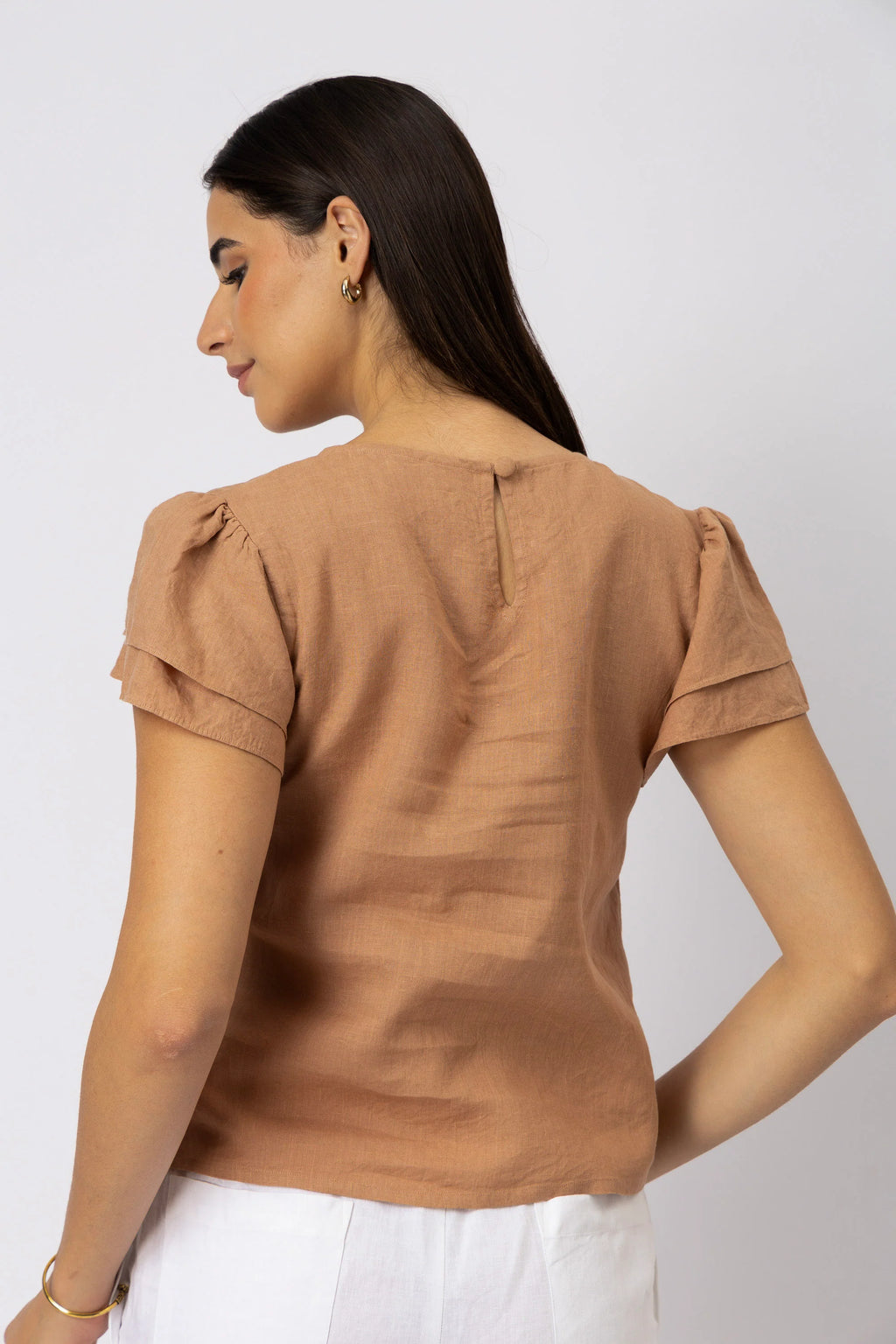 Layered Ruffle Sleeve European Linen Top