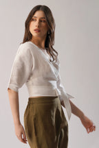Linen Wrap Top Structured Wrap Linen Top with Tie Waist