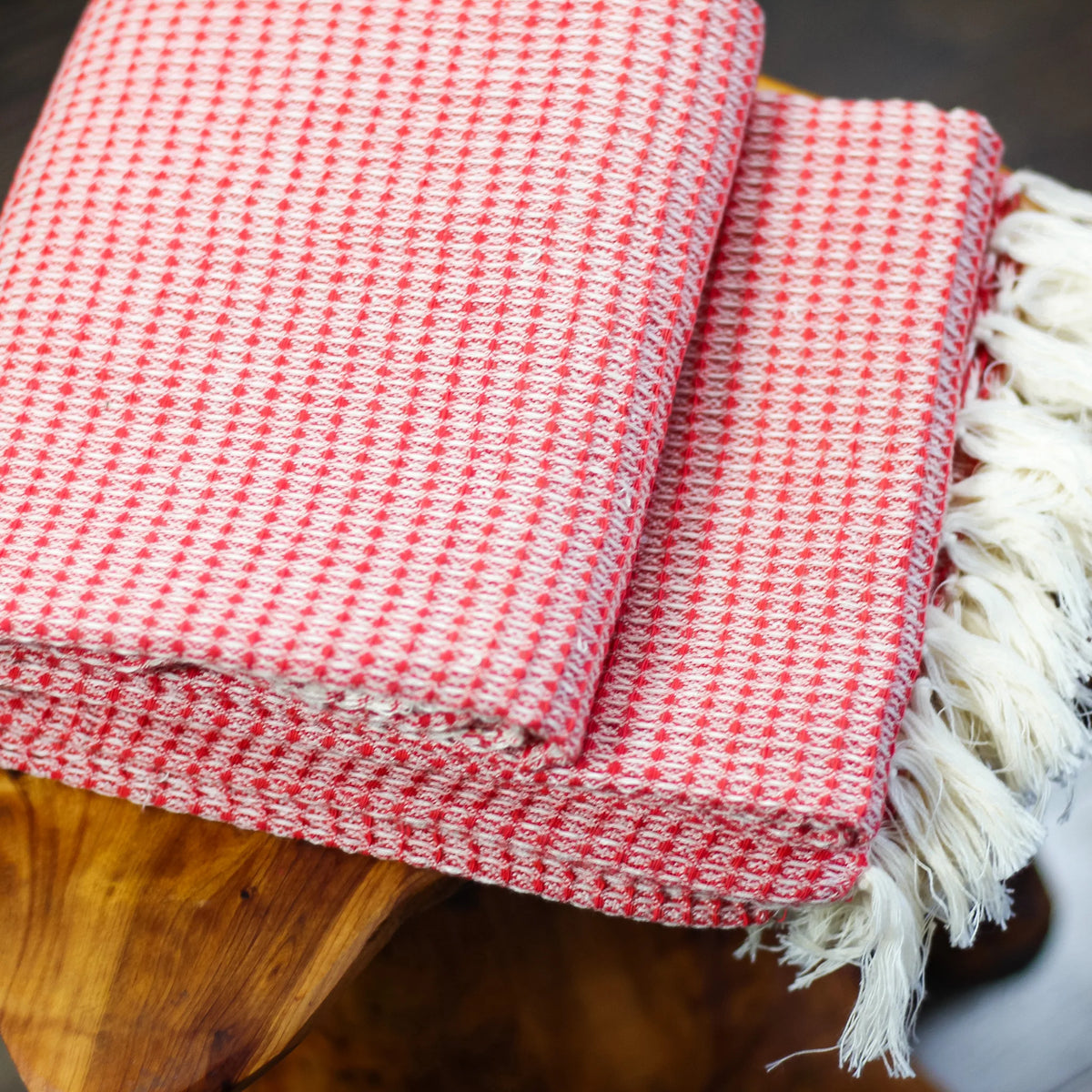 Handwoven Waffle Weave Pure Cotton Towel Bath Room Decor Red 29x62