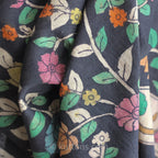 Kalamkari Hand Painted Organic Cotton Wrap Ethnic Scarf Natural Colours Black 23x86