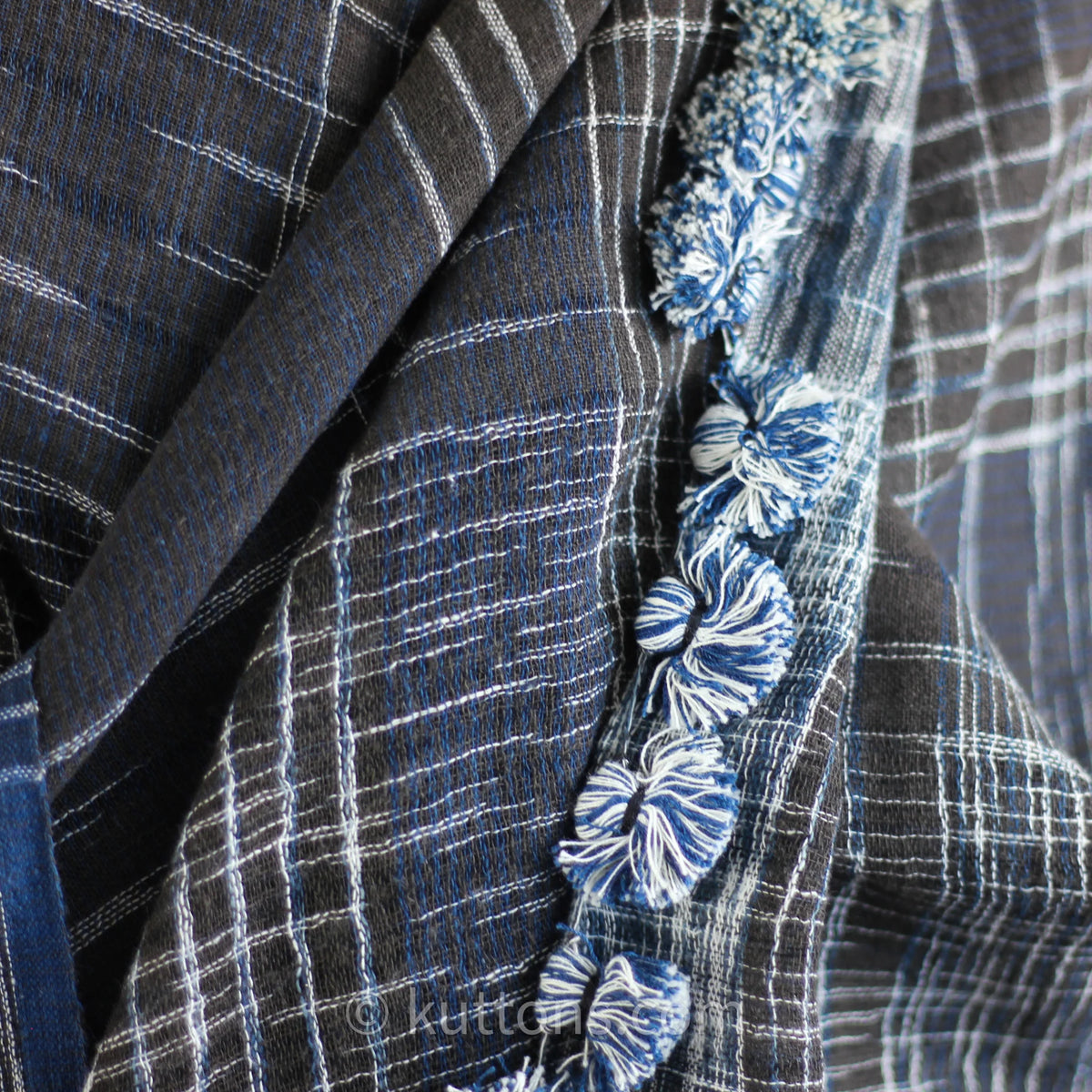 Wrap in Artistry Organic Cotton Scarf Dyed with Natural Dyes Handwoven by Women Weavers Blue Red 26x73