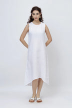 Effortless Linen Shift Midi Dress with High Low Hem
