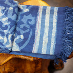 Naturally Dyed Art Block Print Handwoven Cotton Towel Guest Bathroom Decor Blue 28x62