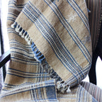 Ethnic Handspun Handwoven Wool Throw cum Blanket Beautiful Tassels Khaki 40x89