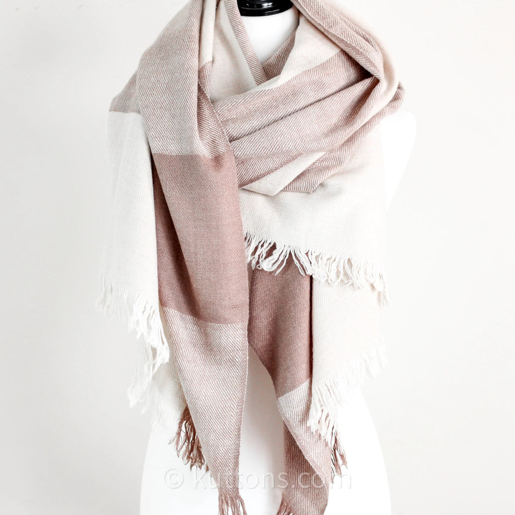 100 Pure Pashmina Cashmere Shawl 2 Ply 356 gm Handspun Handwoven Full Size Cashmere Shawl Wrap Made by Women Weavers of Ladakh Himalayas Brown Cream 38x75