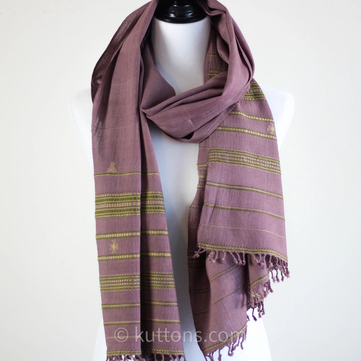 Handwoven Organic Kala Cotton Scarf Wrap with Tassels Antique Fuschia 22x74