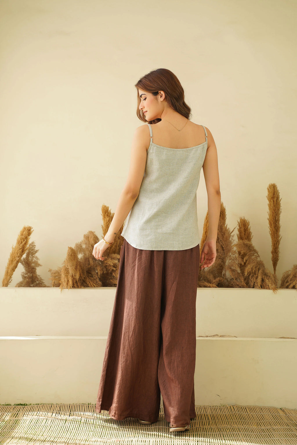 Summer Breeze Linen Tank Top Cami with Adjustable Straps Sleeveless Organic Washed Linen Crop Slip Camisole