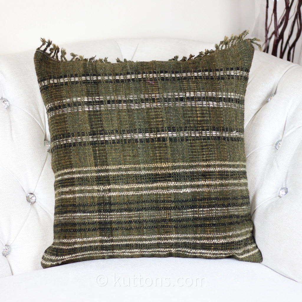 Handwoven 100 Wool Organic Cotton Cushion Cover with Tassels 20x20 Pair