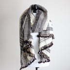 Nomadic Tribal Wrap Throw Handspun Handwoven Bhujodi Raw Wool Shawl Cream 36x84