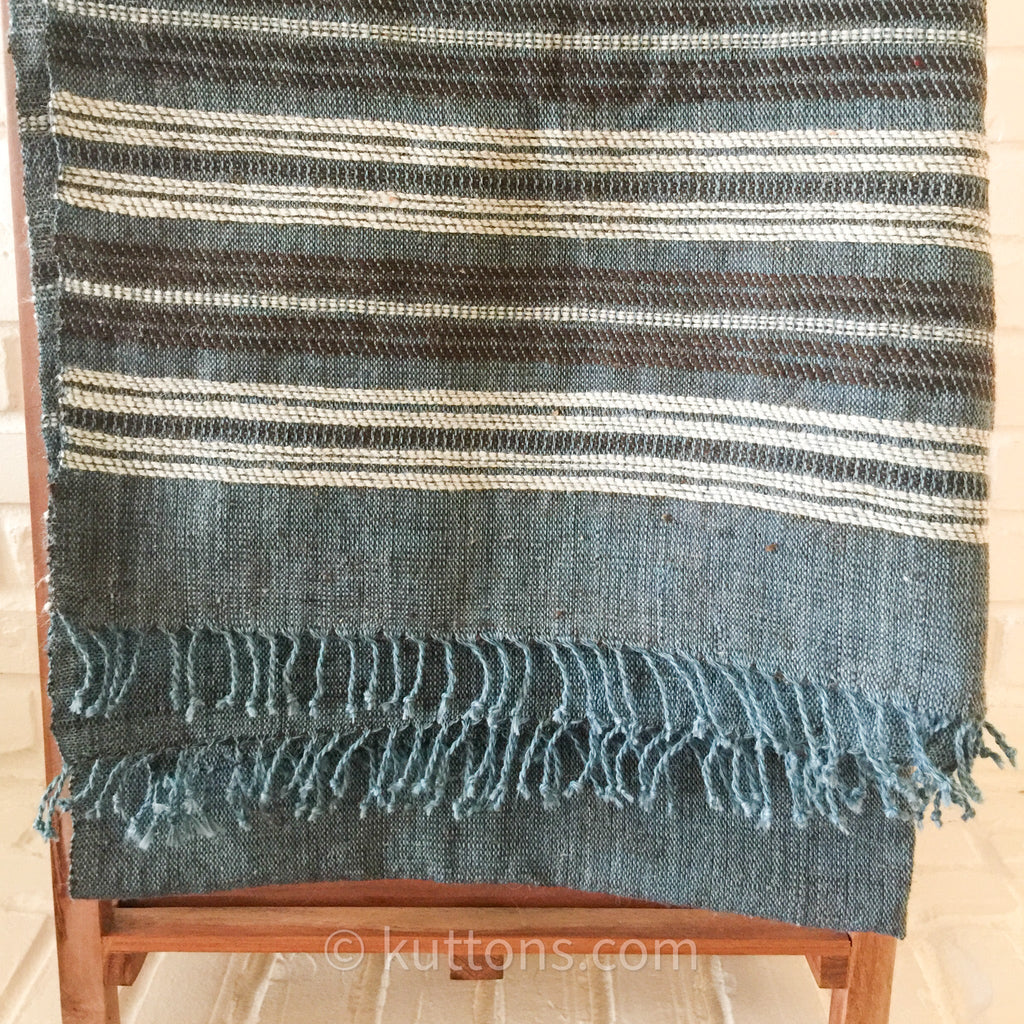Rustic Charm Multipurpose Handspun Handwoven Ethnic Woolen Shawl Wrap cum Blanket Throw Blue 38x92