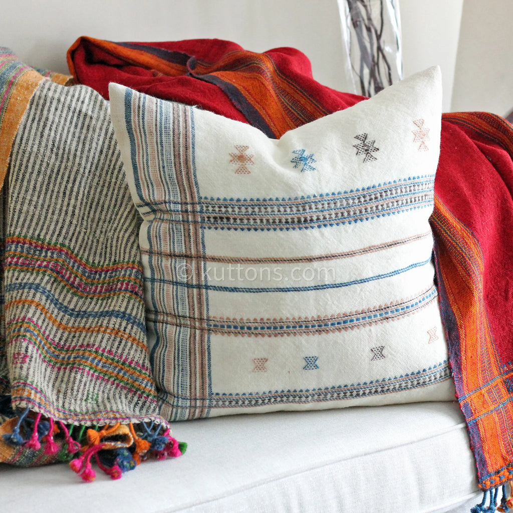 Handwoven Bhujodi Wool Cushion Cover Set Decorative Throw Pillows Cream Set of 2 22x22 18x235