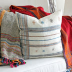 Handwoven Bhujodi Wool Cushion Cover Set Decorative Throw Pillows Cream Set of 2 22x22 18x235