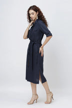 Tailored Linen Shirt Midi Dress Belted Shirt Dress