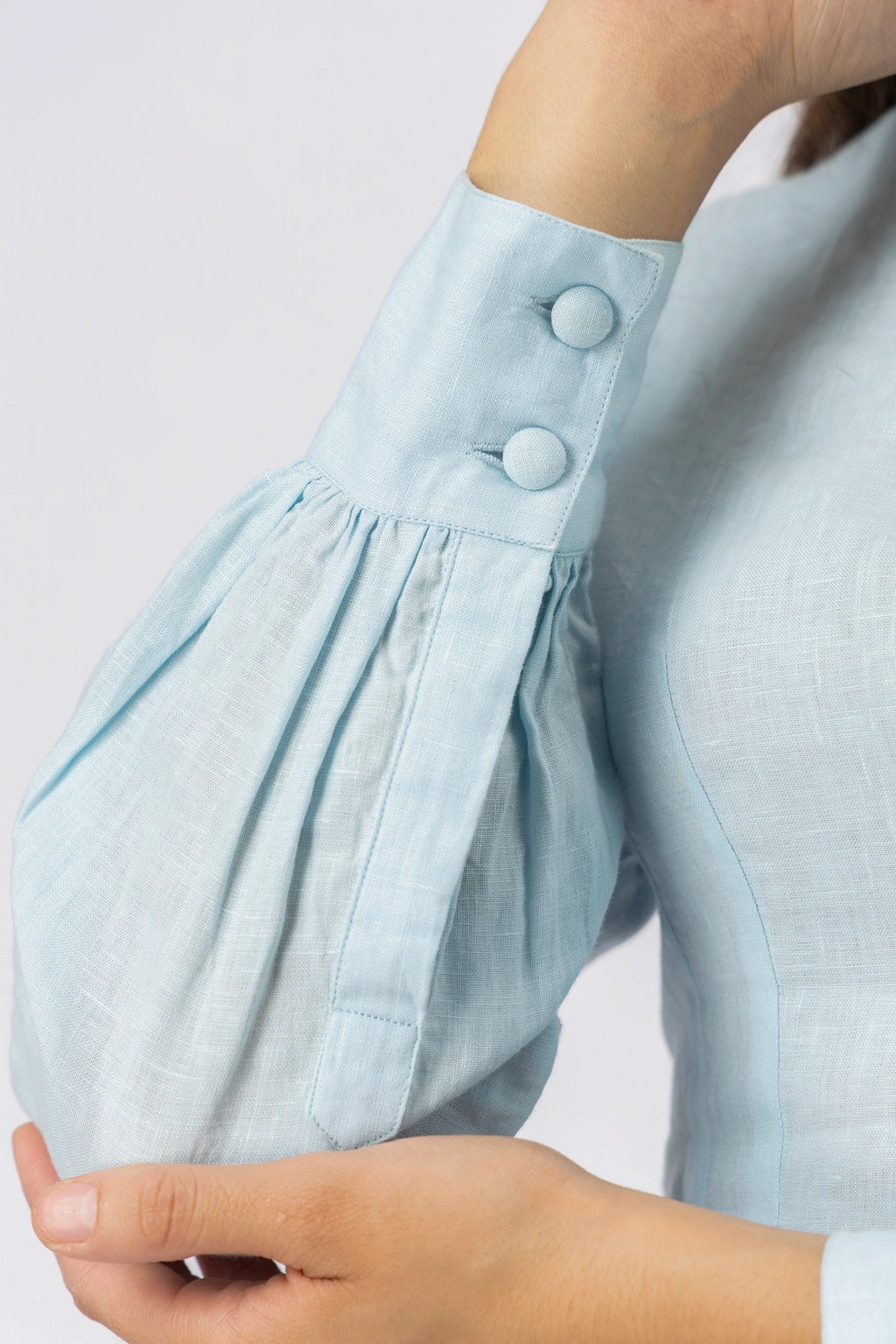 Mock Neck Pleated Mini Dress in European Linen
