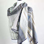 Handspun Handwoven Organic Cotton Scarf Light Airy Stole Cream Blue 24x79