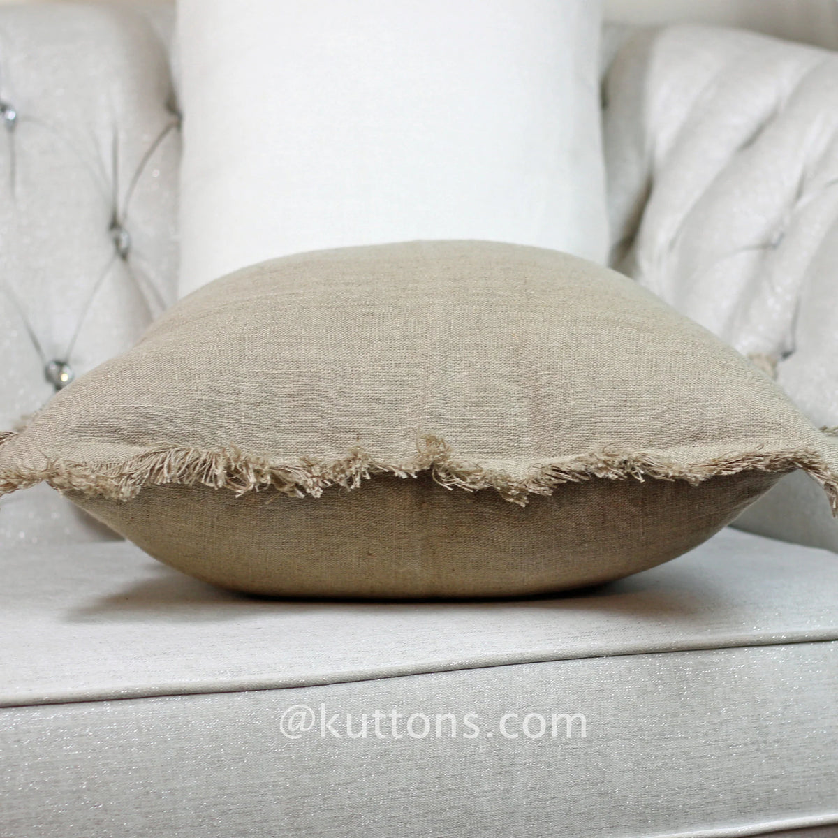 Handcrafted Linen Throw Pillow Cover Rich Luxurious Fringes Natural Brown Cushion 20x20
