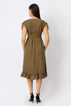 European Linen Midi Dress with Flattering Empire Waist amp Adjustable Ties