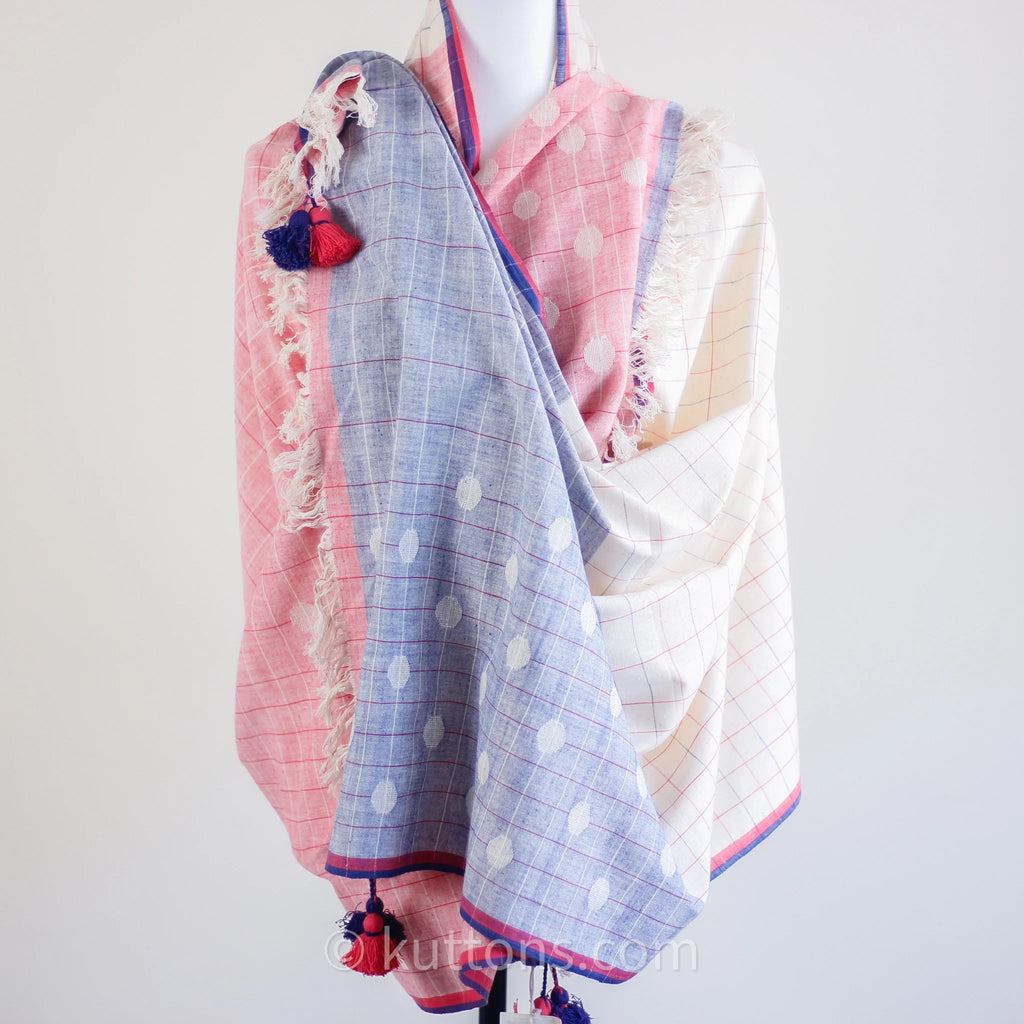 Ethically Sourced Beautiful Cotton Wrap Handcrafted by Women Artisans in India Pink Blue 30x86