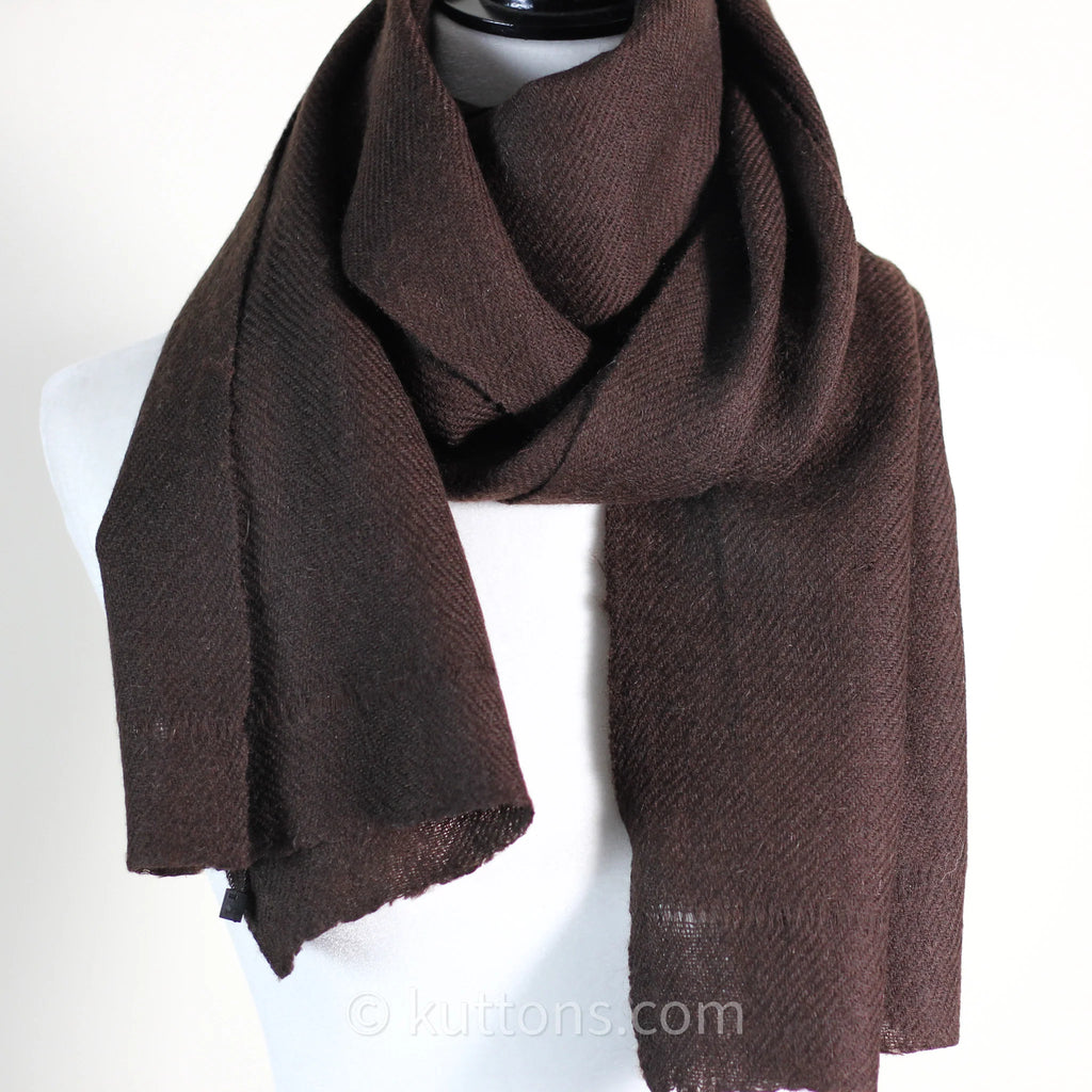 100 Pure Ladakh Yak Wool Scarf Handspun Handwoven Soft Light Stole by Women Weavers in the Himalayas Dark Brown 13x76