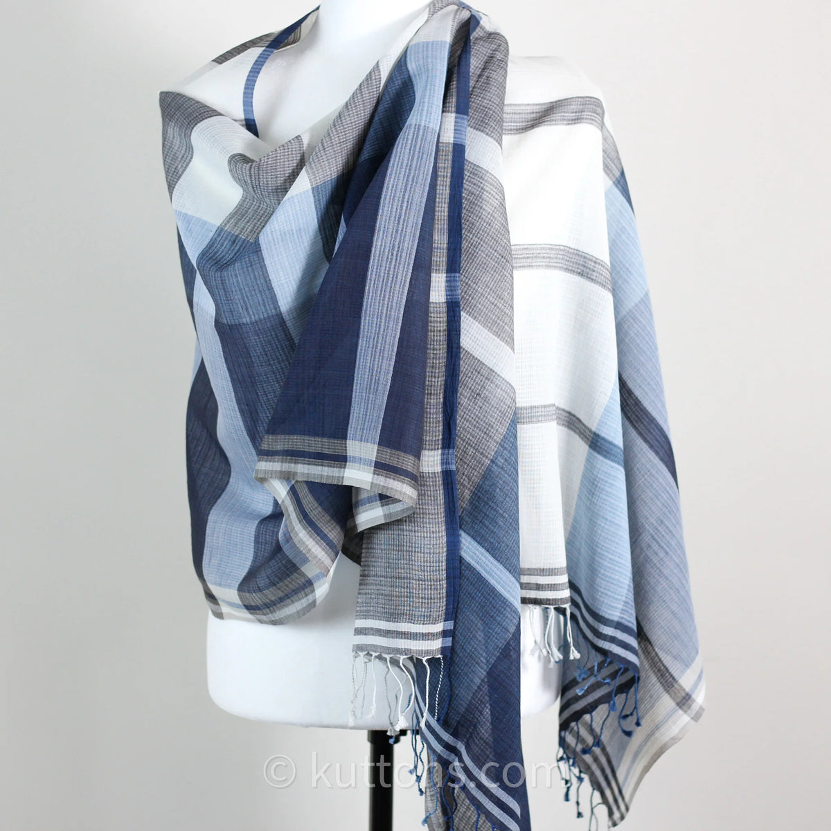 Naturally Dyed Handwoven Cotton Stole Indigo Tea Waste Featherweight Fashion Wrap Blue 23x80 multiple designs