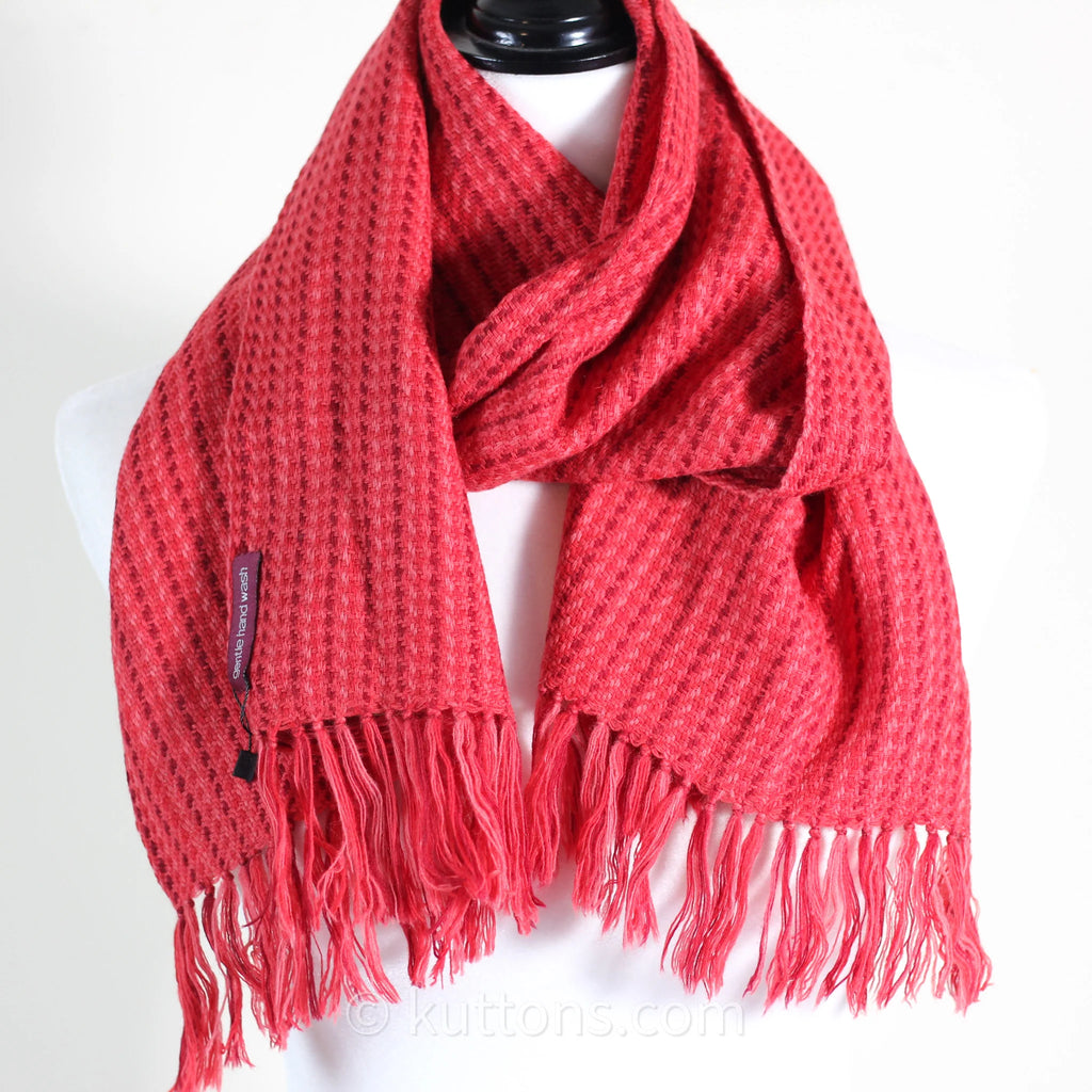 Handwoven Merino Himalayan Wool Scarf Naturally Dyed with Madder Sappanwood Red 11x52 Small