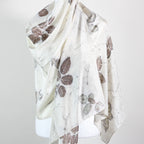 Pure Mulberry Silk Stole Eco Printed with Rose Leaves Featherweight Scarf Brown 21x72