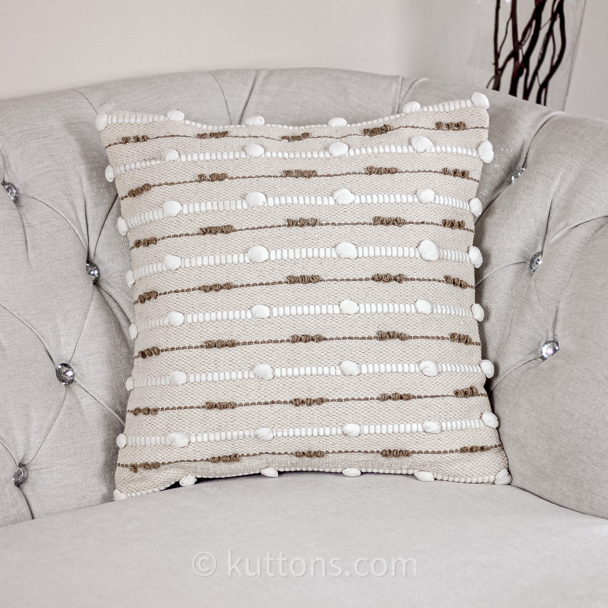 Handwoven Cotton and Jute Textured Cushion Cover Cream 18x18 Square