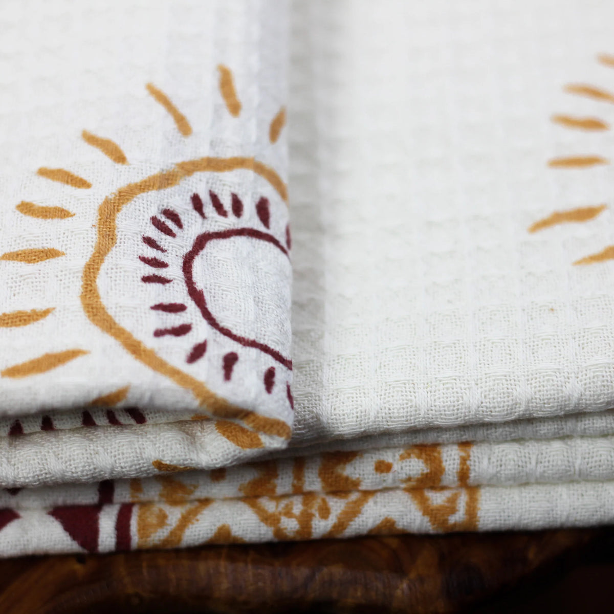 Waffle Weave Handwoven Hand Block Printed Decorative Cotton Towel Powder Bath Room Decor White 29x60